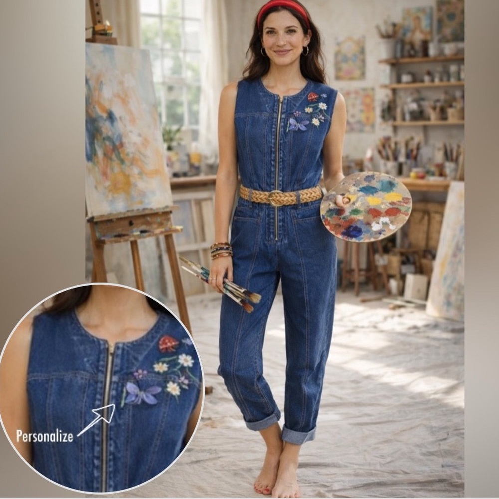 NWT Universal Thread Sleeveless Denim Jumpsuit Zip Front Coveralls Size 6 Blue - Picture 13 of 14